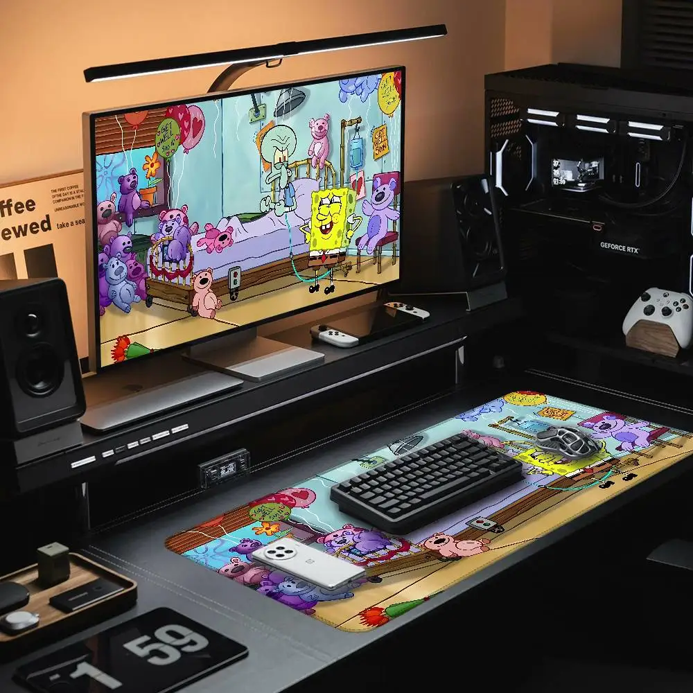 Cute S-Spongebob Mouse Pad Rubber Thicken Overlock Gaming Table Mat Office Computer Keyboard Pad PC Mousepad