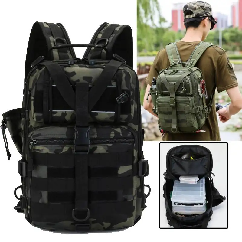 

Рюкзак для рыбалки с держателями для удочек Molle, органайзер для рыболовных снастей, рюкзак для хранения, многофункциональная сумка для спорта на открытом воздухе, охоты