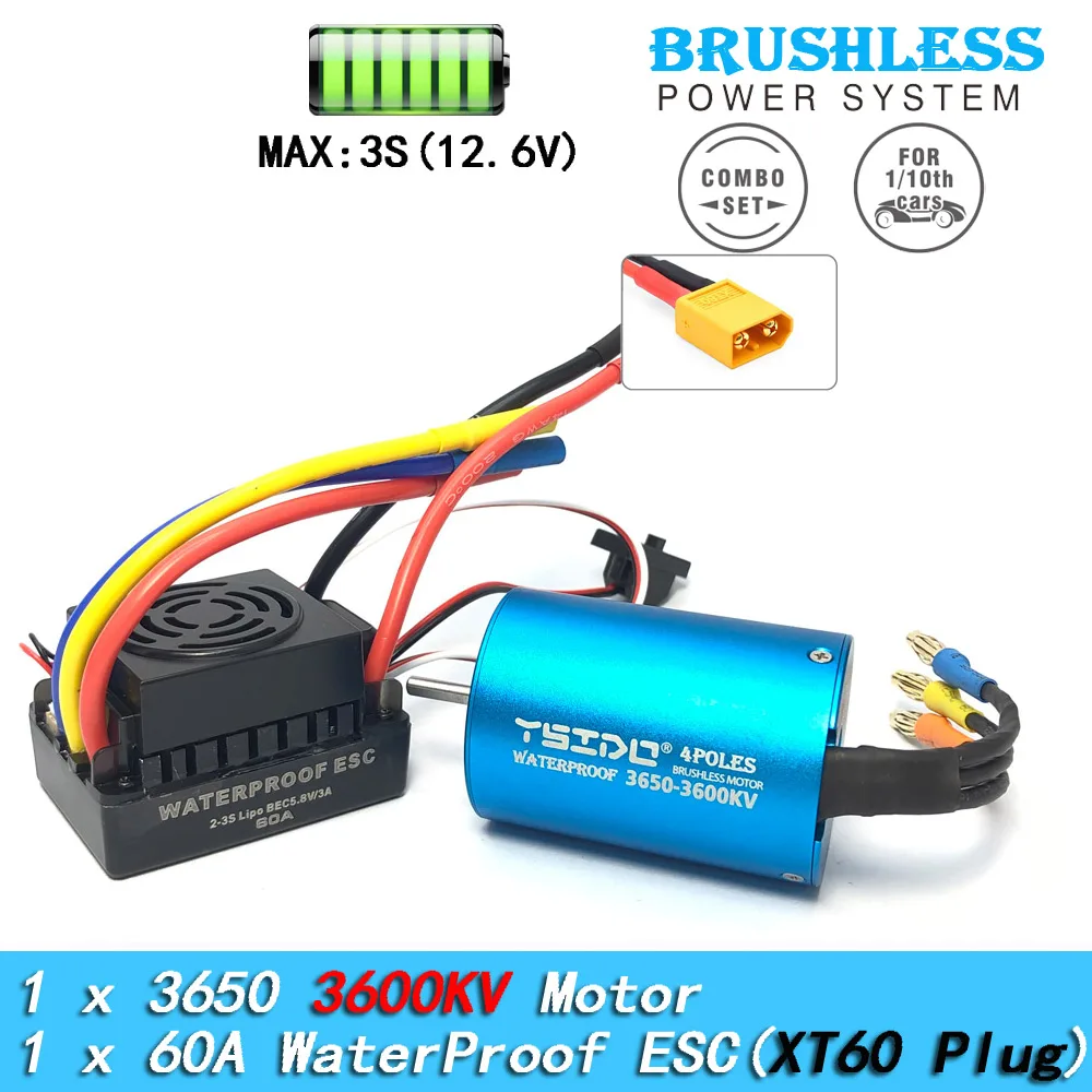 YSIDO 3650 Combo 5400KV 3600KV Borstelloze Motor 60A/80A/120A ESC voor 1/10 Traxxas HSP Tamiya Arrma RedCat RC Monster Truck auto