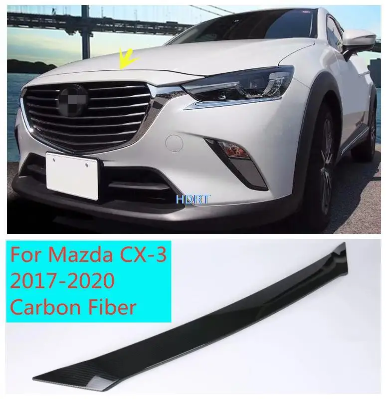 

For Mazda CX-3 CX3 2017 2018 2019 2020 1pc Carbon Fiber Front Hood Engine Cover Trim Head Bonnet Grill Lip Strip Car Styling