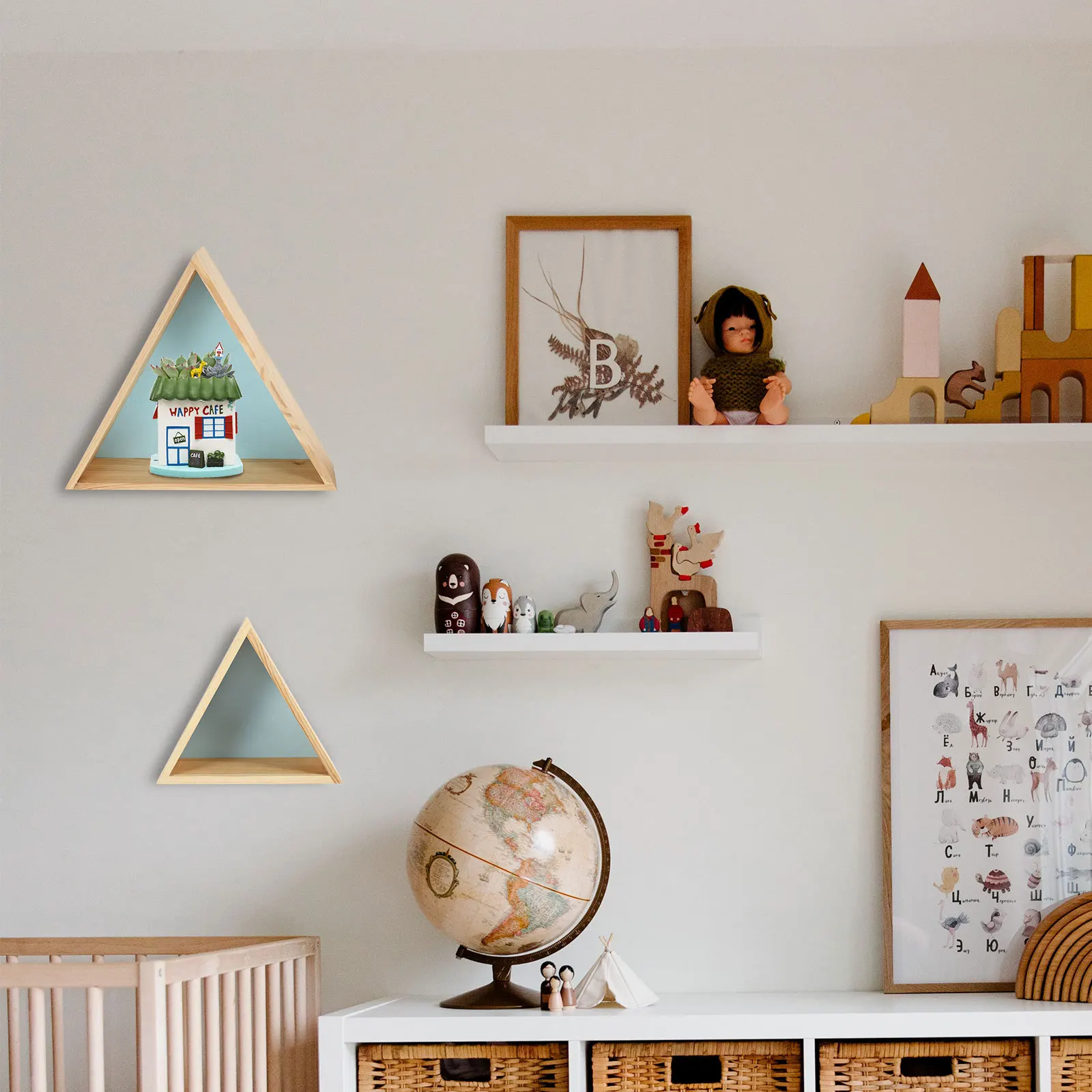 2pcs Triangle Wall Shelf Decor Wood Storage Rack For Dorm Home Use Multifunctional Living Room Holder Wooden Wall