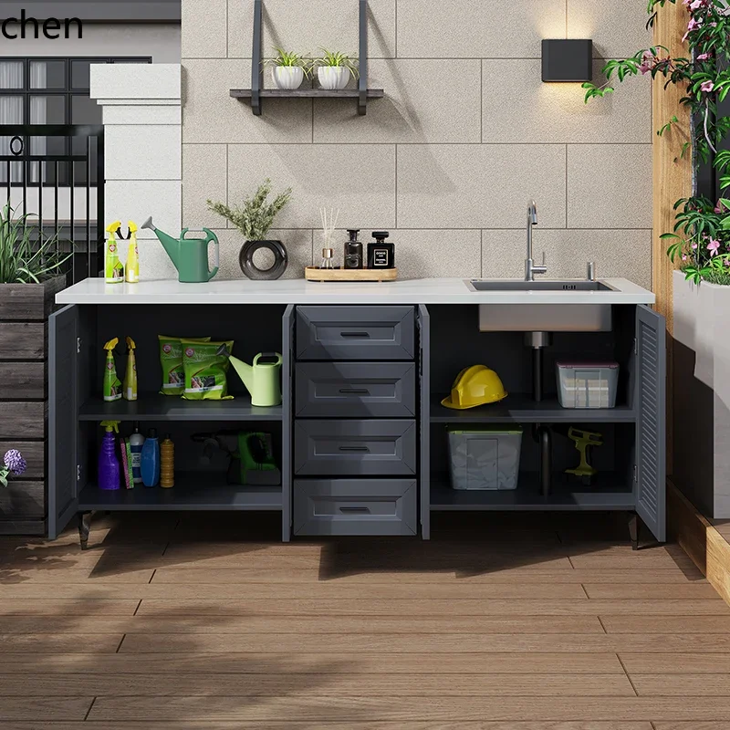 u11outdoor courtyard washbasin integrated sink storage cabinet aluminum alloy outdoor balcony laundry pool sun protection