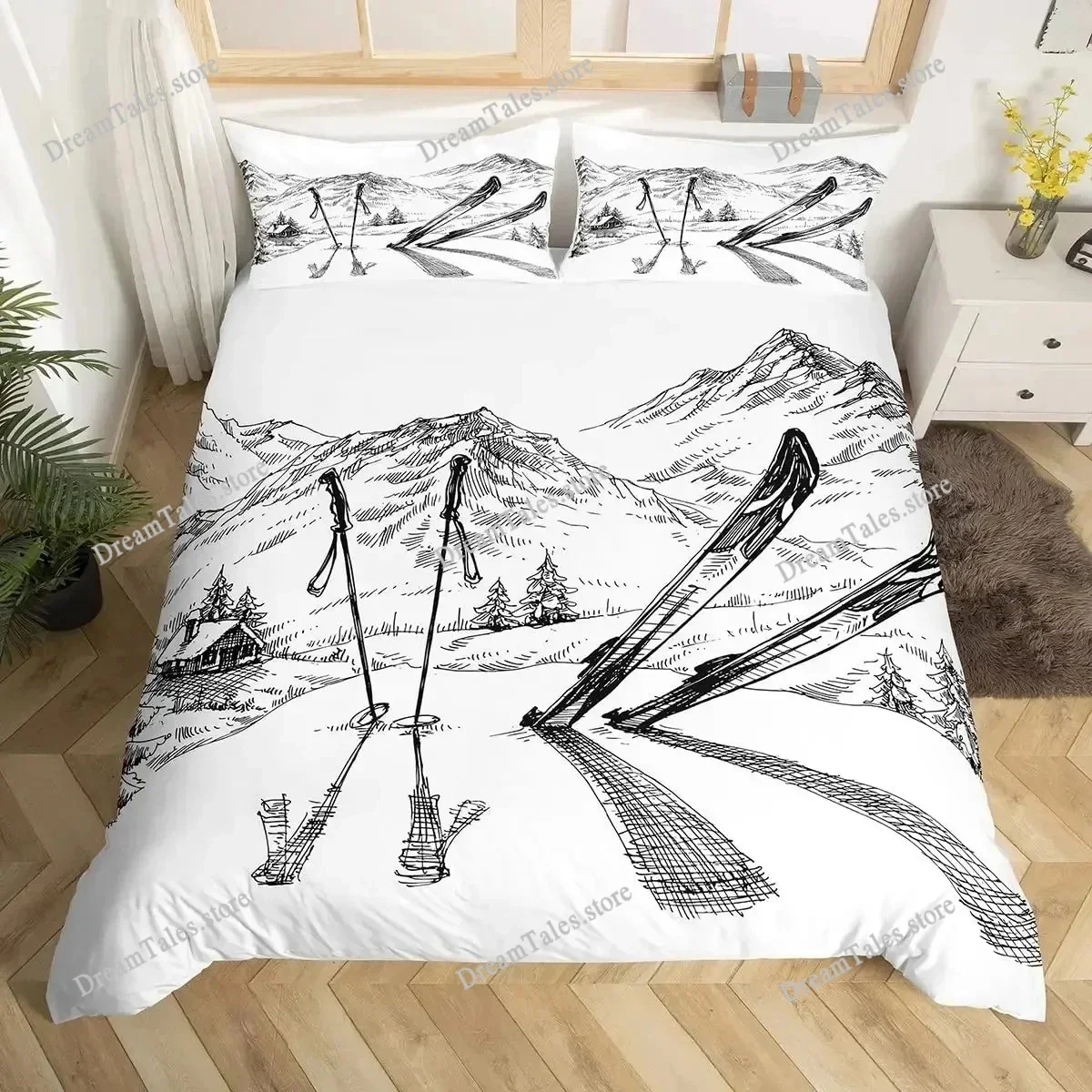 Duvet Cover Set Ski Sports Full Size Winter Sports Skiing Bedding Sets Snow Mountain Landscape Comforter Cover for Boys Girls963