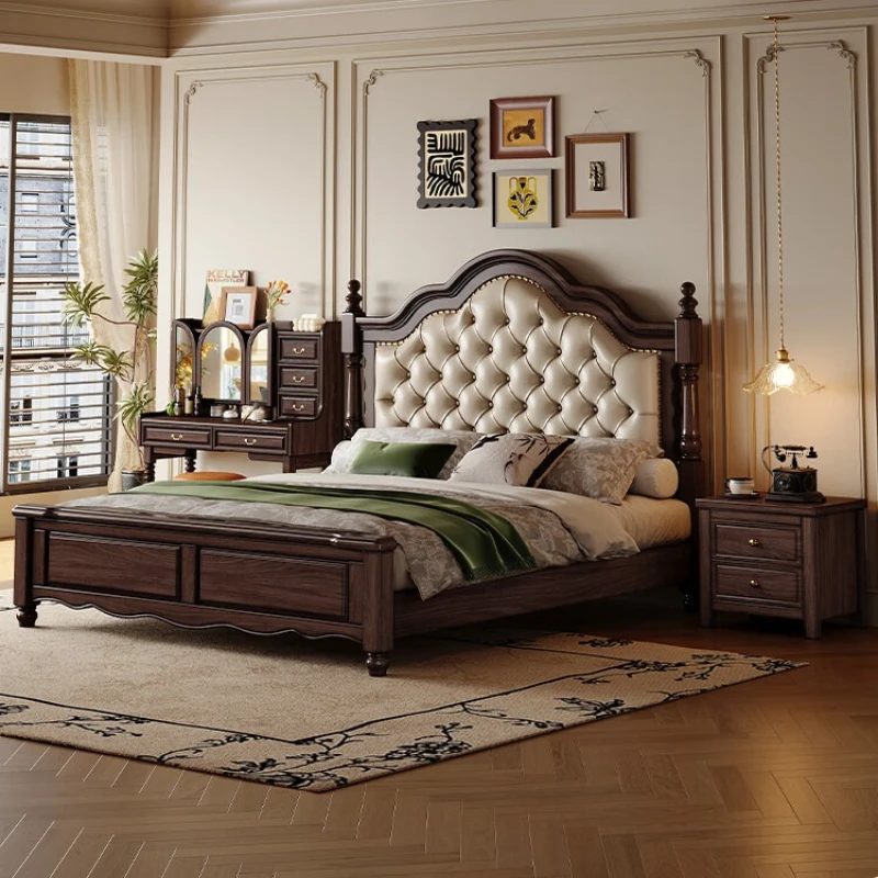 

Retro style solid wood bed, black walnut double bed