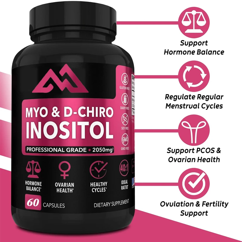 Inositol 60 capsules 40:1 hormonal balance vitamin B8 female fertility supplement, regulating menstrual cycle, ovarian health