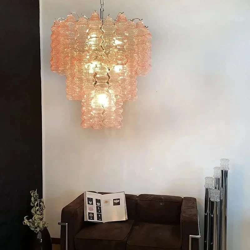 French Living Room Main Light Pink Glass Chandelier Designer Medieval Retro Dining Room Bedroom