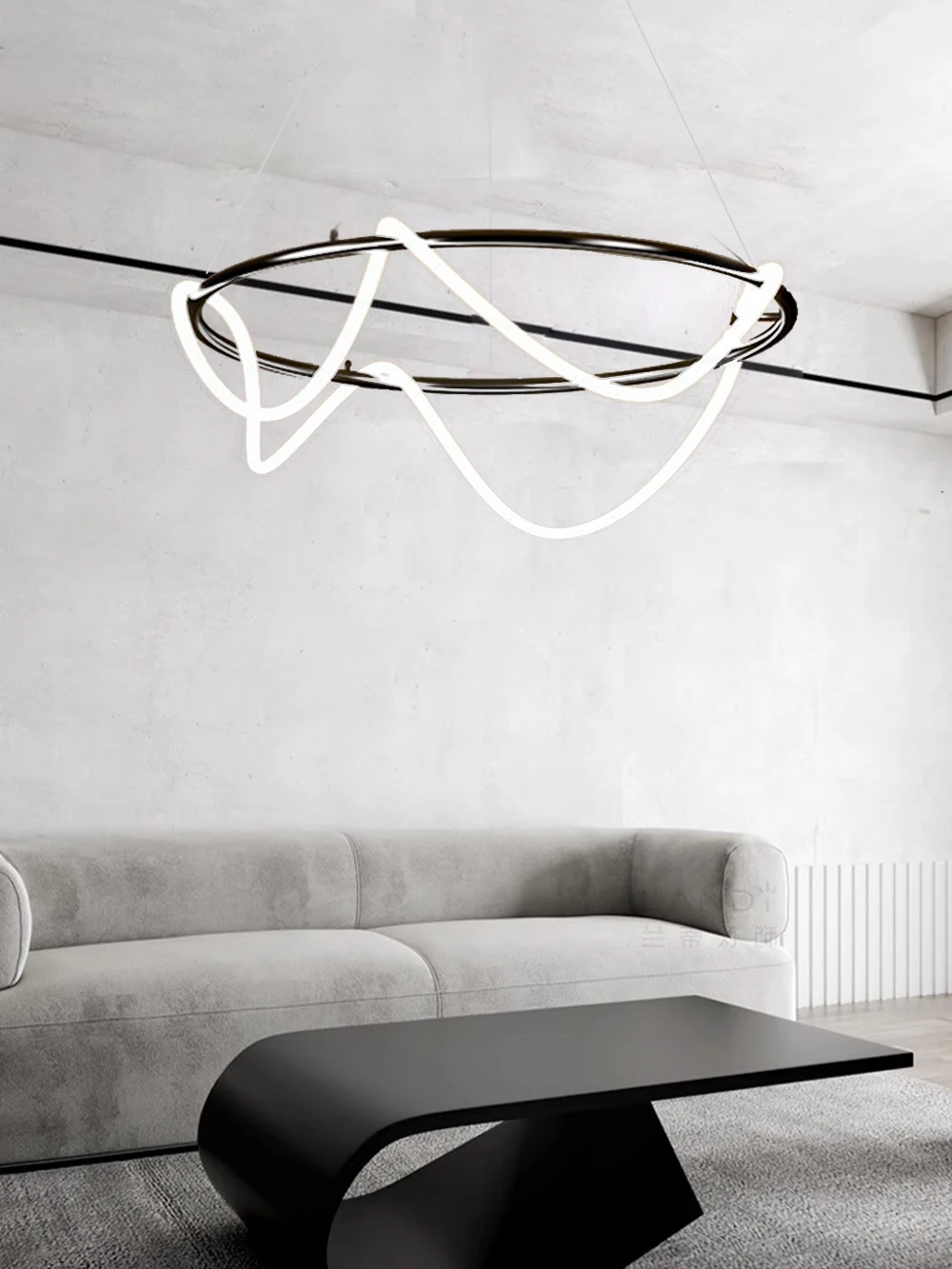 Minimalist Lights LED Neon Strip Ceiling Chandeliers Trendy Black/ Gold Hanging Lamps Home Lamps for Living Room Decoration