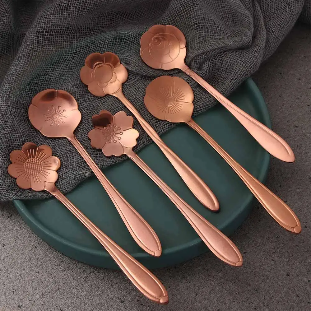 

for Sugar Ice Cream Coffee Dessert Tableware Mixing Spoon Stainless Steel Soup Spoon Flower Spoon Set Teaspoon Cutlery Set