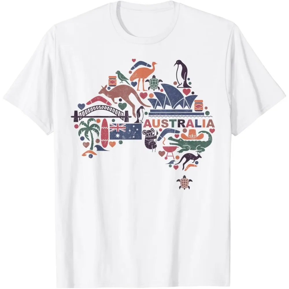 Australia Kangaroo and Koala Draw Heartbeat Graphic T-Shirt Custom Printed Fun Summer Casual Unisex Cotton Streetwear Tops