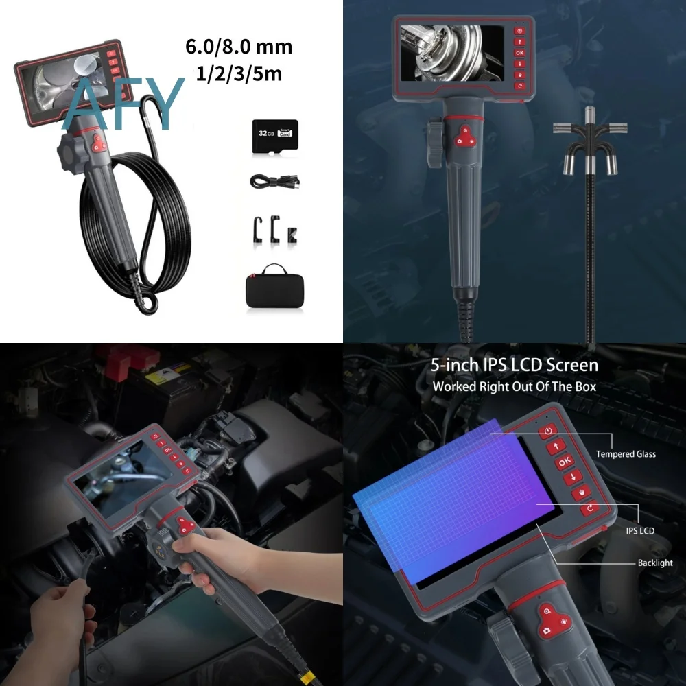 HD 1080P Steering Endoscope Camera 5m 3m 1m Flexible Borescope for Car Engine Sewer Pipe Inspection Industrial Inspection