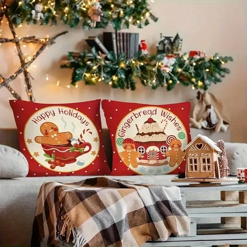 

Christmas Gingerbread Man Throw Pillow Cover, Festive Holiday Cushion Case for Living Room Sofa Decor