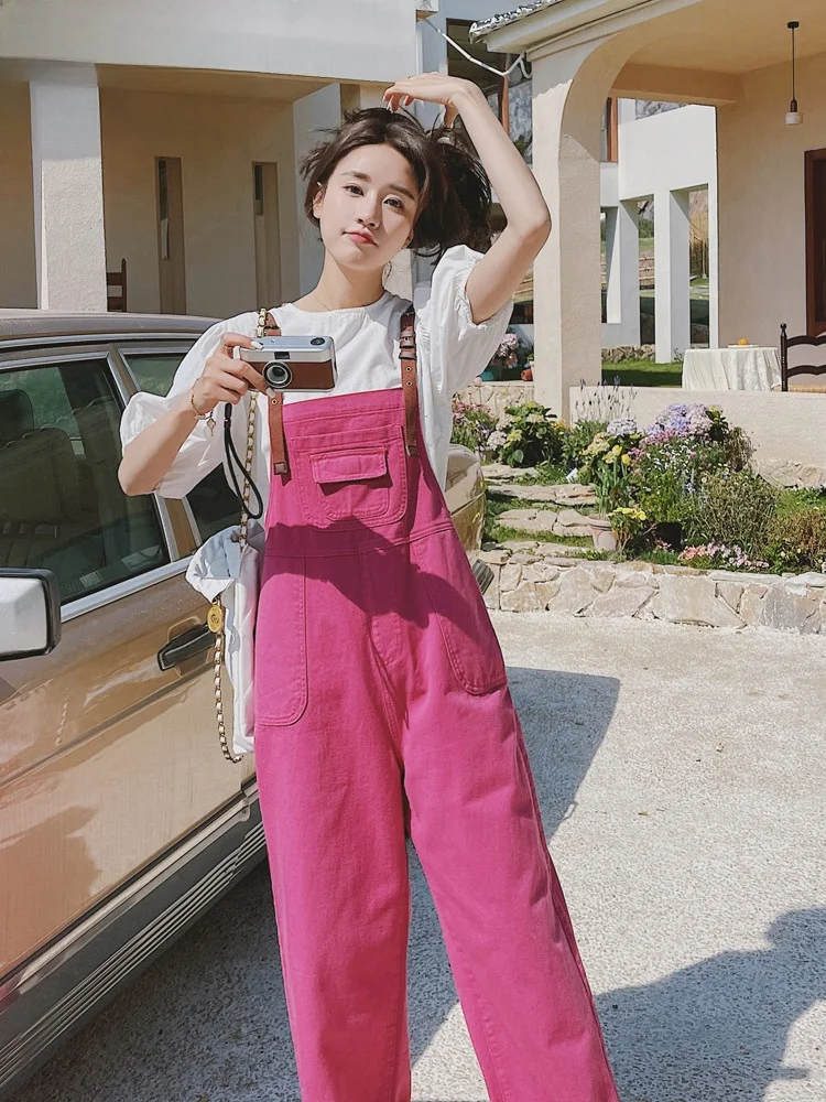 

Антивозрастной розовый комбинезон, женский летний комбинезон 202, новый комбинезон с высокой талией и широкими штанинами, рабочая одежда, удобные брюки