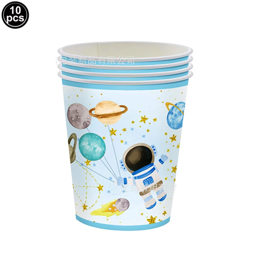 Blue Galaxy Space Party Supplies Tableware Disposable Plate Napkin Cup for Boy Baby Shower Astronaut Theme Birthday Decorations