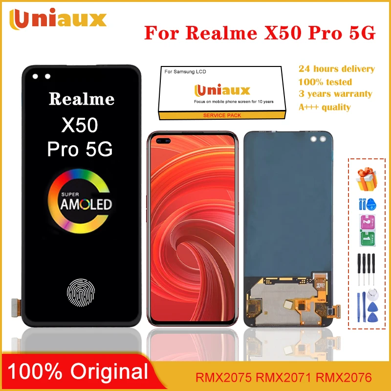 

6.44'' AMOLED For Realme X50 Pro 5G Mobile Phone LCD Screen Display assembly Touch Screen LCD Panel Replacement
