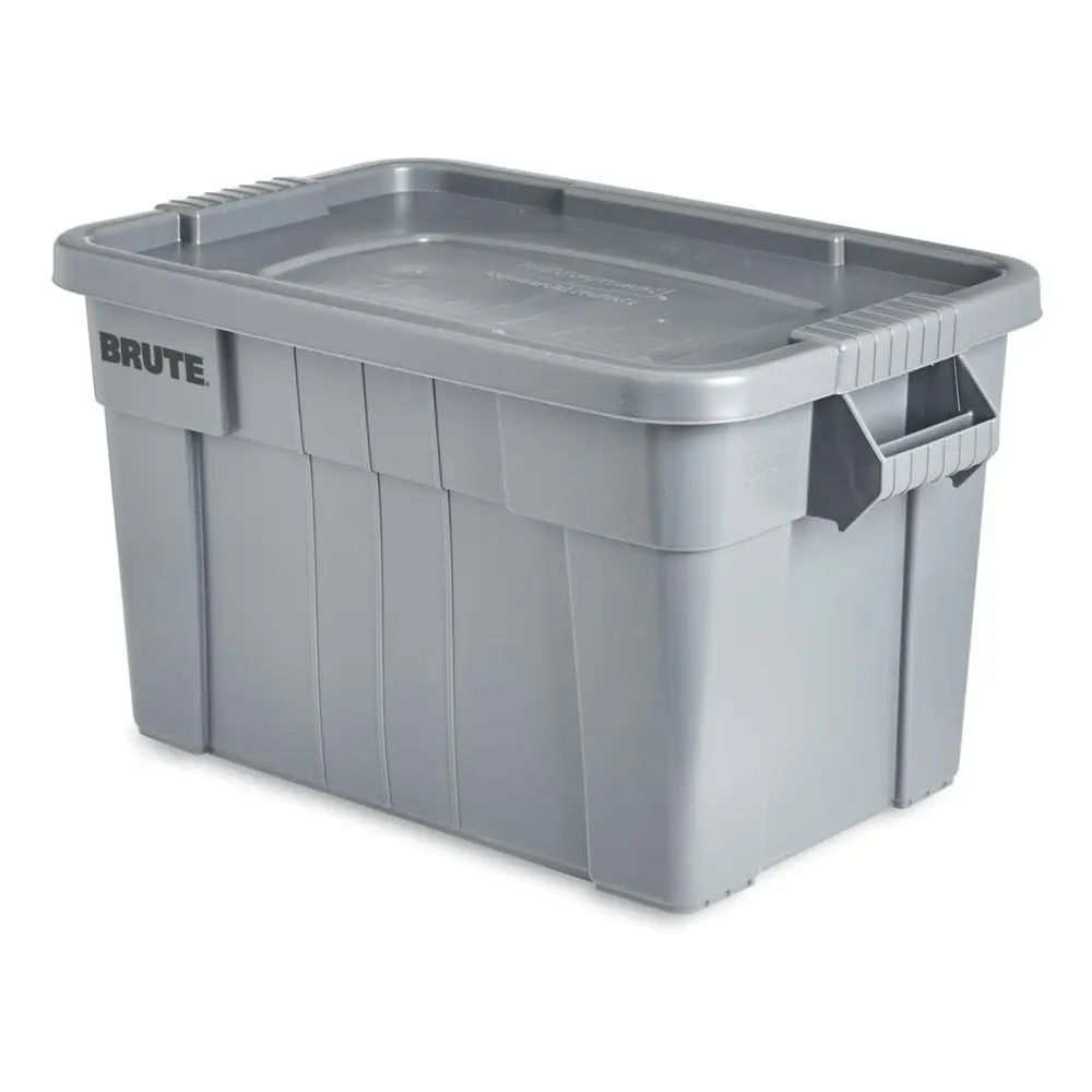 

BRUTE Tote Storage Bin with Lid, 20Gallon, Gray, Rugged Reusable Boxes for Garage Moving Camping Basement Storage Kitchen Wareh
