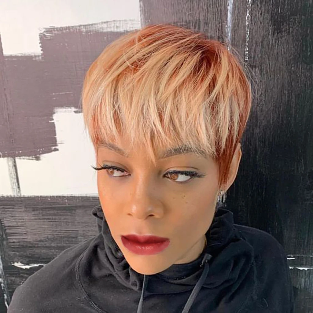 Nicelatus Natural Synthetic Ombre Orange Blonde Wig Short Hairstyles Wigs for Black Women Short Orange Wigs with Blonde Bangs