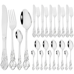 Mirror 24Pcs Vintage Dinnerware Set Stainless Steel Cutlery Set Knives Fork Teaspoon Tableware Kitchen Flatware Silverware Set