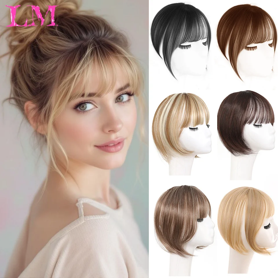 LM Invisible Real Naturally Human Bangs Hair Seamless Transparent Lace Bangs Clip In 3D Air Bang Fringe Hair