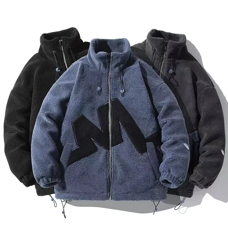 Mannen Winter Sherpa Fleece Jas Nieuwe Verdikte Katoen Gewatteerde Jas Koreaanse Mode Brief Uitloper Voor Mannelijke Dikke Tops