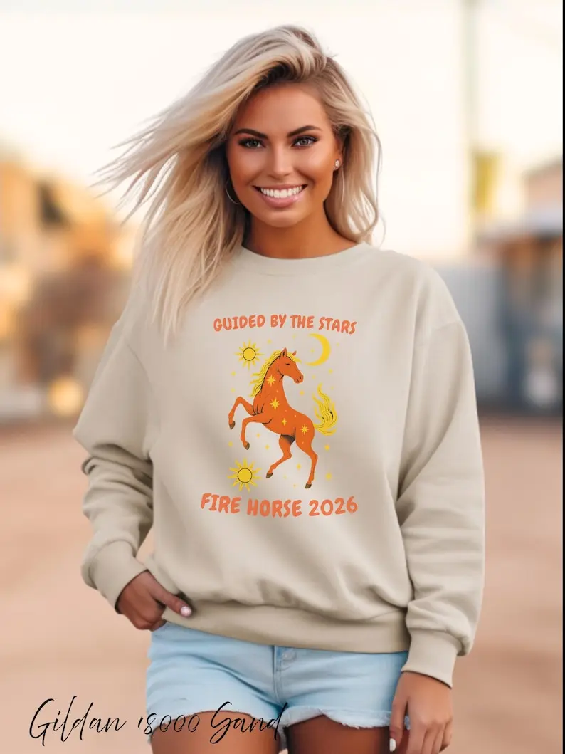 

Толстовка со знаком зодиака «Огненная лошадь», унисекс, с круглым вырезом для астрологии для влюбленных, Новый год 2026, модные повседневные мягкие толстовки и толстовки с капюшоном