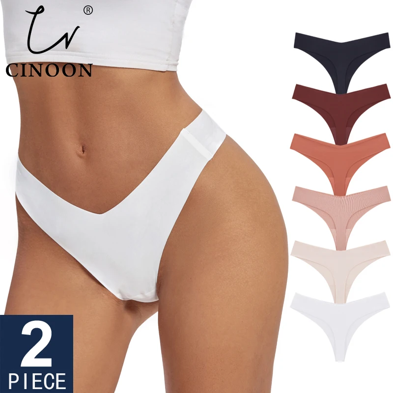 CINOON 2Pcs/Lot Women Sexy Ice Silk Panties Low-waist Underwear Seamless Thong Female G String Lingerie Comfortable Intimates
