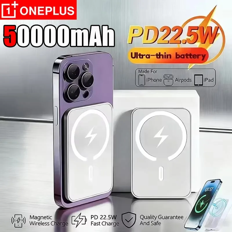 OnePlus 50000mAh Magnetic Wireless Power Bank PD 22.5W Fast Charger Powerbank Portable External Battery For iPhone Samsung