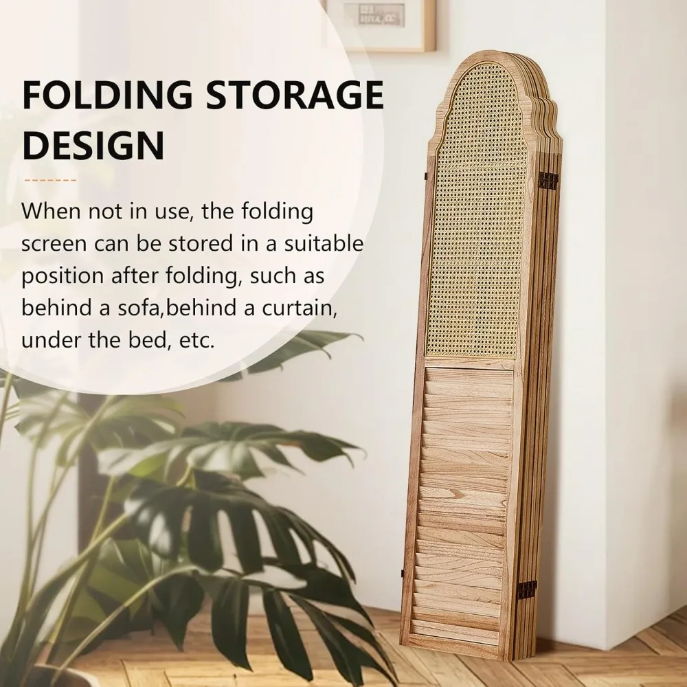 مقسم غرفة الروطان بطول 6 أقدام مع إطار من الخشب الصلب: شاشة خصوصية محمولة قابلة للطي للتقسيم المثالي #2