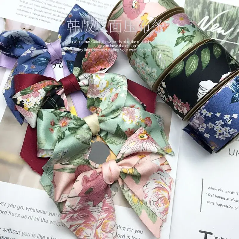 10 Yards 40MM Double Sided Flower Ribbon DIY Handmade Material Headdress For Crafts Decoration Hair Bows Crafts Gifts Fabric