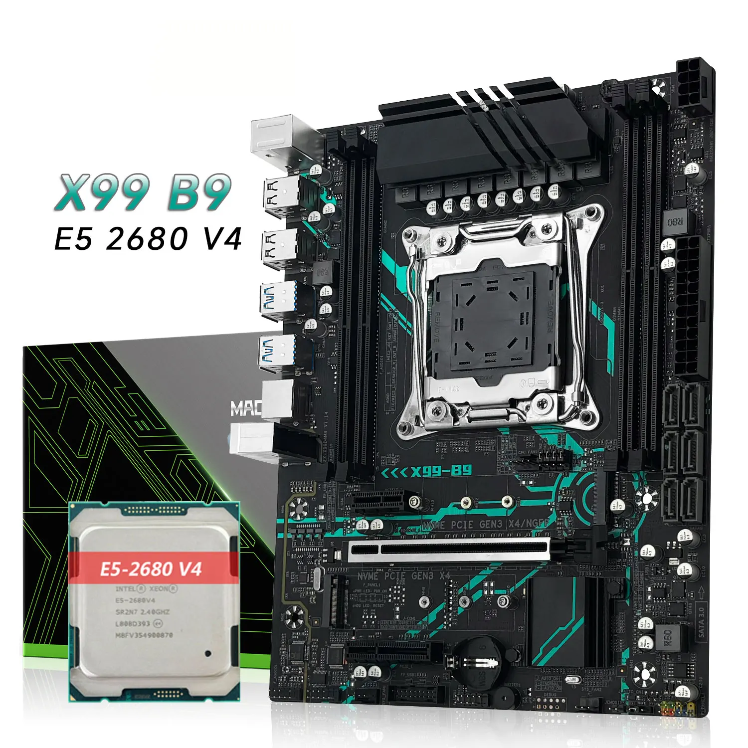 

MACHINIST B9 Kit X99 Motherboard LGA2011-3 E5 2680 V4 Intel Xeon serie CPU support DDR4 desktop ECC RAM Dual M.2 NVME SATA M-ATX