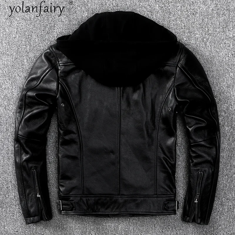 Genuine Leather Jacket Men Hooded Cowhide Coat Motorcycle Jackets Mens Spring 2021 Plus Size 5xl Chaqueta Cuero Hombre Pph4410