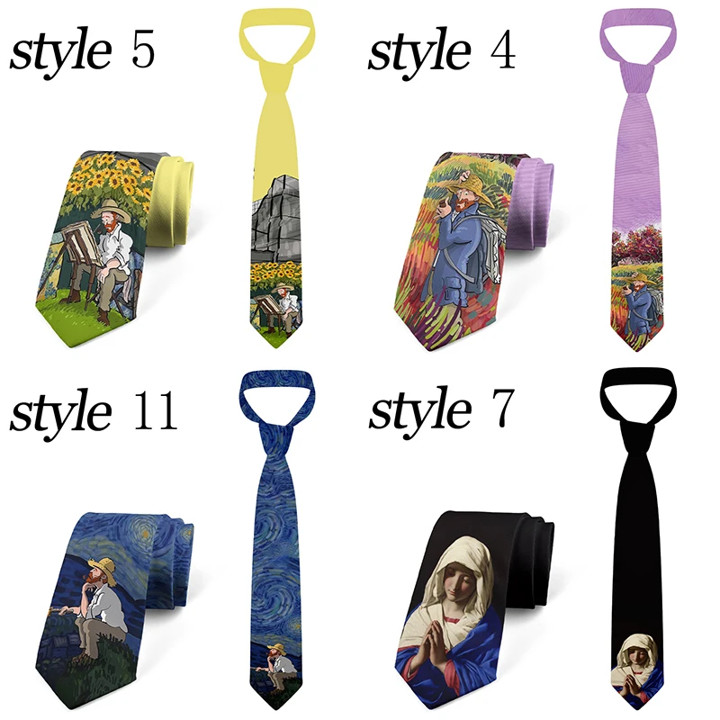 

Classic Van Gogh 8 cm wide fashion oil painting tie pastoral sailing print tie casual party wedding shirt accessories unisex