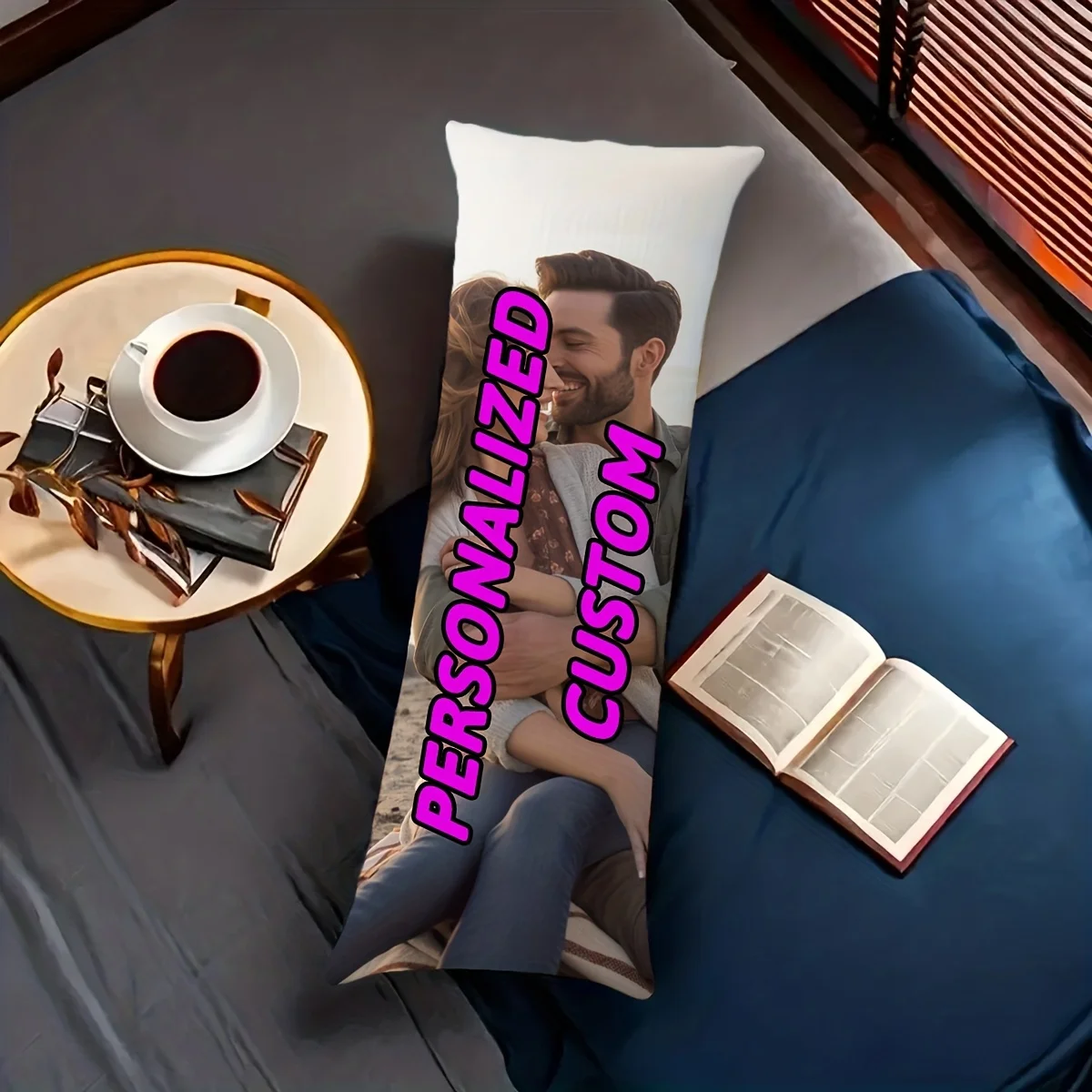 Personalized photo long hug pillowcase customized for your exclusive picture, made of soft polyester fabric, with zipper closure