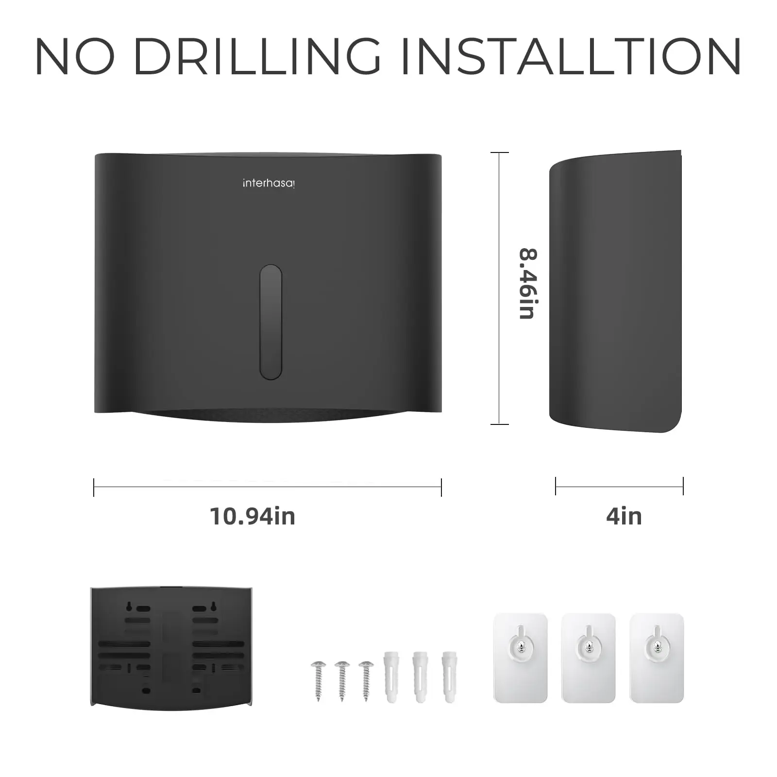 ¡Interhasa! Dispensador de toallas de papel, adhesivo de montaje en pared, sin perforación ni tornillos, multipliegue, tripliegue, C, Comercial