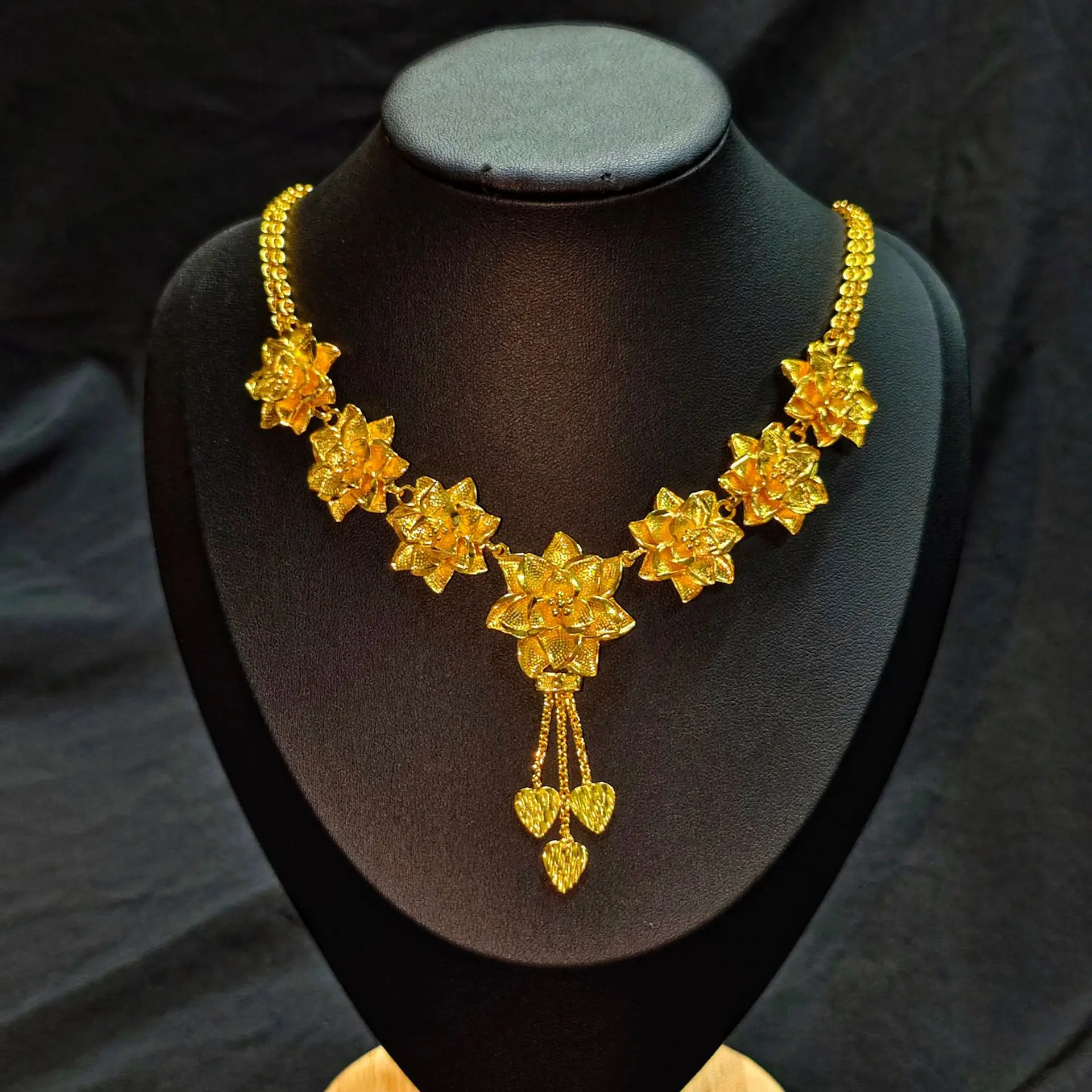 

Cynlo Jewelry Luxury 24K 9999 Pure Gold real gold Dubai Middle East Flower Women's Necklace Set Lotus Necklace