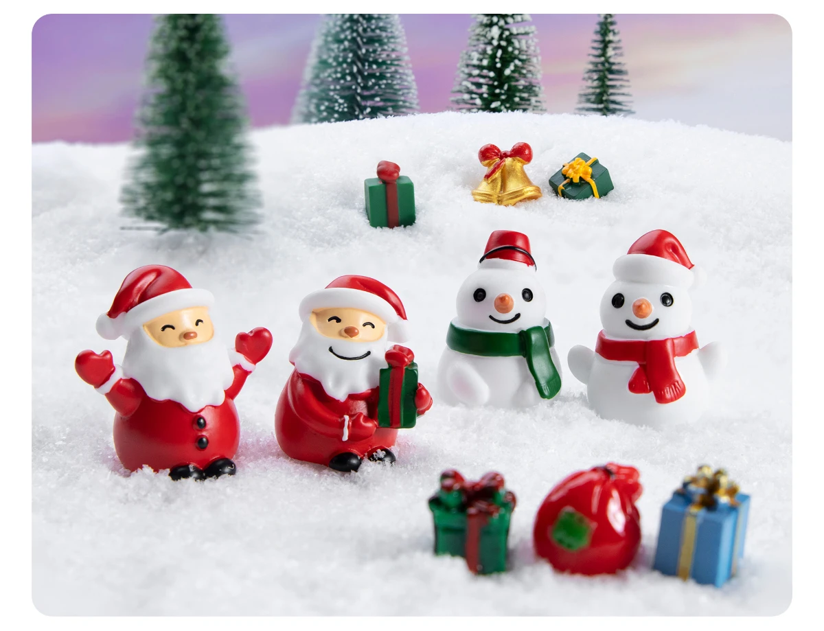 5pcs Santa Claus Snowman Green Gift Box Snow View Micro Landscape Ornament Resin Crafts Ornament Christmas Small Gift