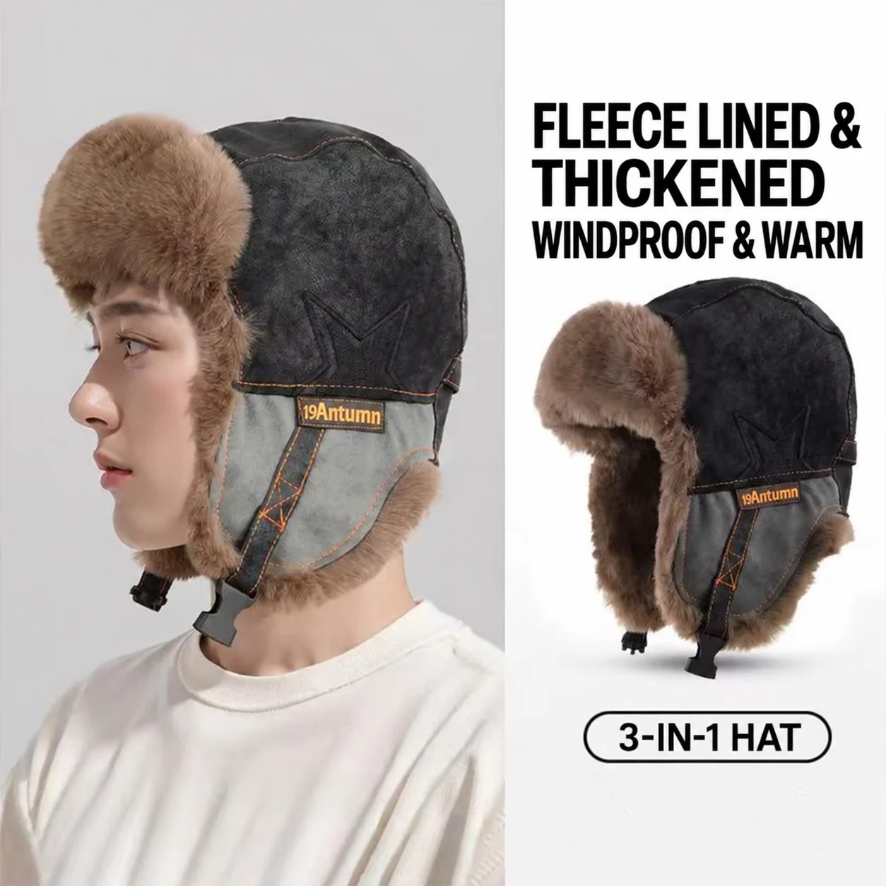 Suede Outer Fleece Lined Trapper Bomber Hat with Ear Flaps Adjustable Windproof Warm Winter Hat for Men Women