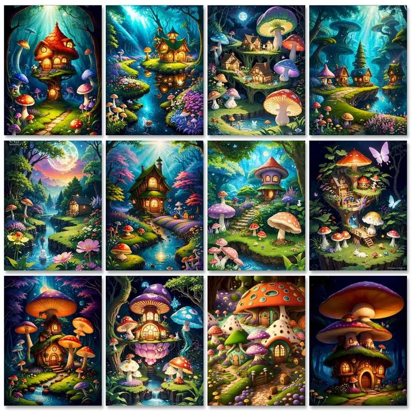 

GATYZTORY Acrylic Painting By Numbers For Handiwork Mushroom Coloring By Numbers For Adults DIY Gift On Canvas Wall Art Fairy Ta