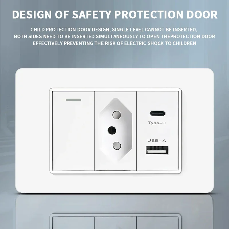 

Пластиковая панельная розетка T&I 118 для ПК, оснащенная USB-типом C, бразильским коммутатором и 3-канальным настенным выключателем, отлично подходит для дома и офиса