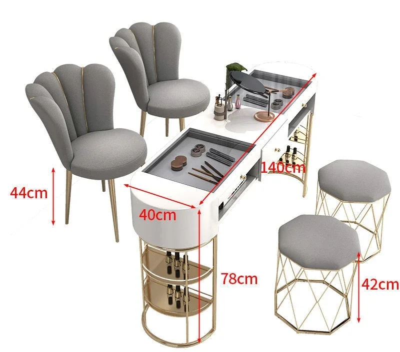 Hot Light Luxury Ins Style Nail Table Economy Glass Single And Double Nail Table Gold Special Nail Shop Set