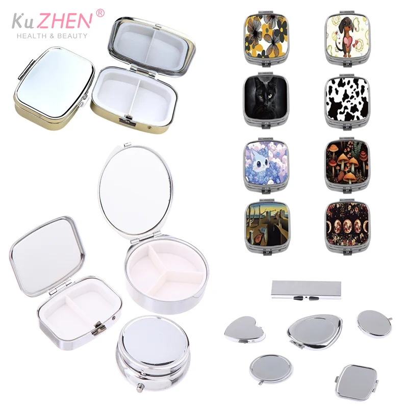 1*Lovely Travel Metal Pill Case With Various Cute Patterns Secure Hinged Lid For Purse Pocket Travel Daily Use Pill Container