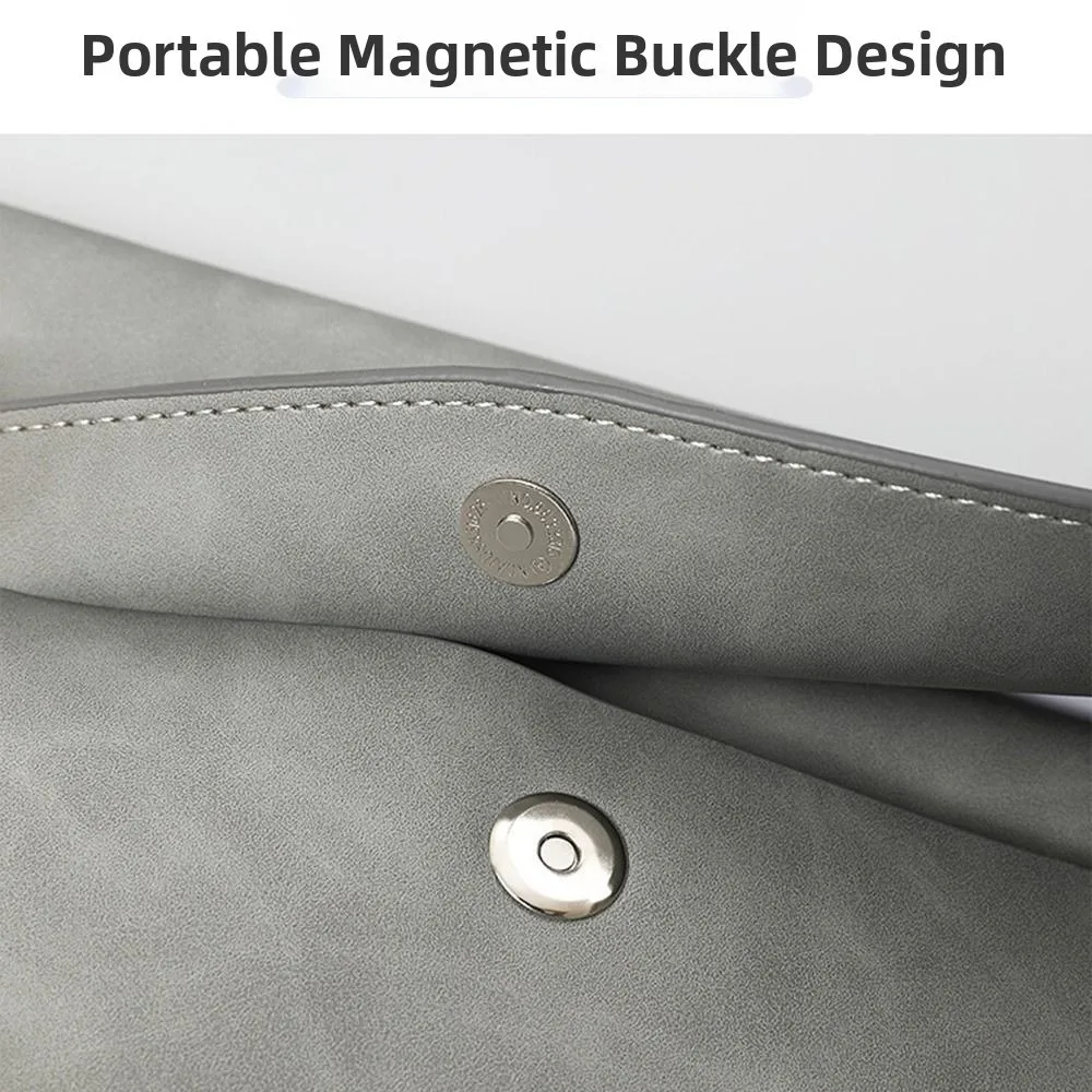 

Large Capacity A4 Leather Document Bag Magnetic Button Simple Business Briefcase Elegant Portable File Storage Bag