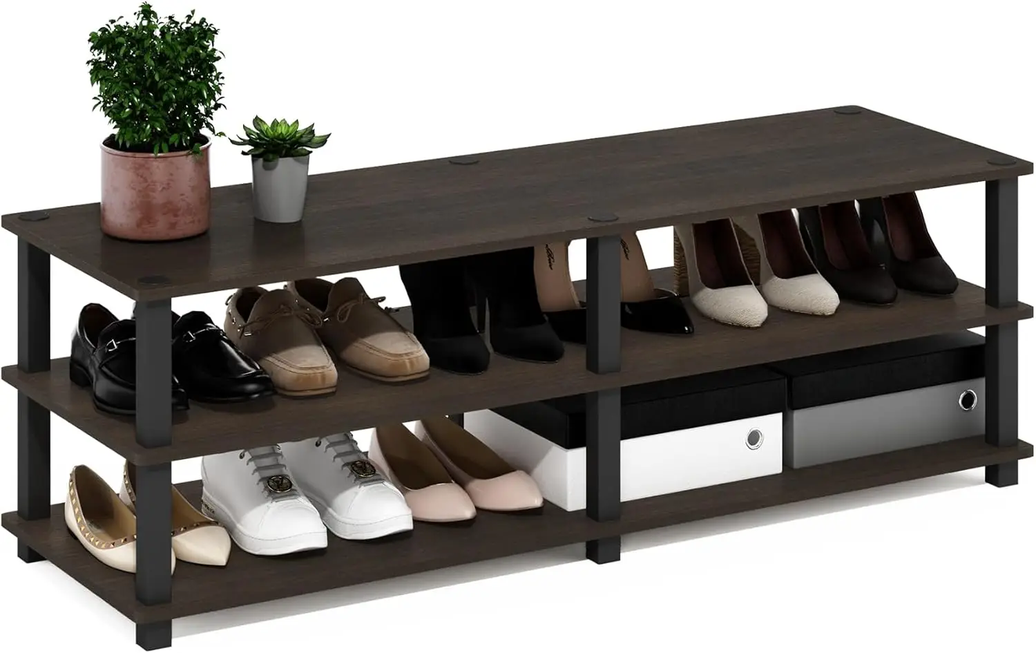 

Трехуровневая широкая полка для обуви, темно-коричневый/черный цвет, 47 дюймов