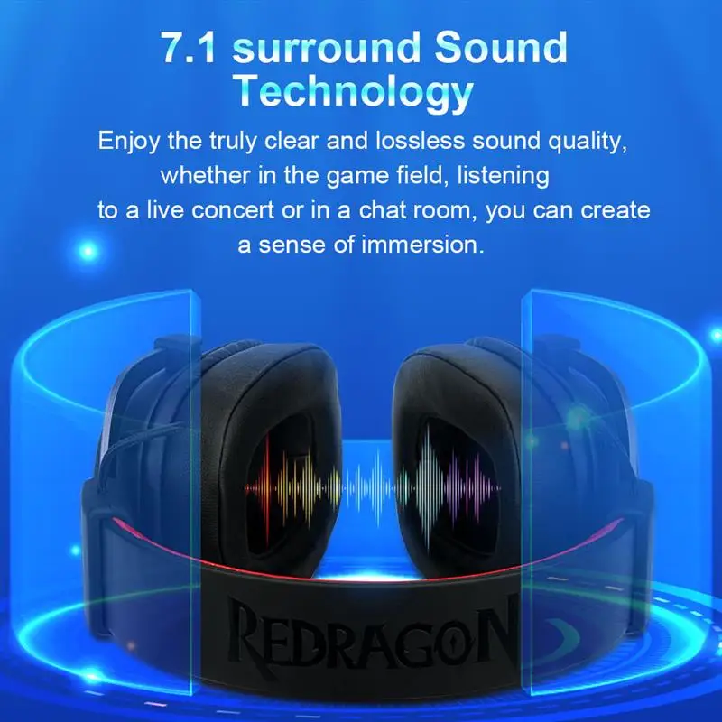 REDRAGON H510 ZEUS 2 Gaming USB Headphone Noise cancelling,7.1 Surround Compute headset Earphones Microphone for PS5/4 Xbox One