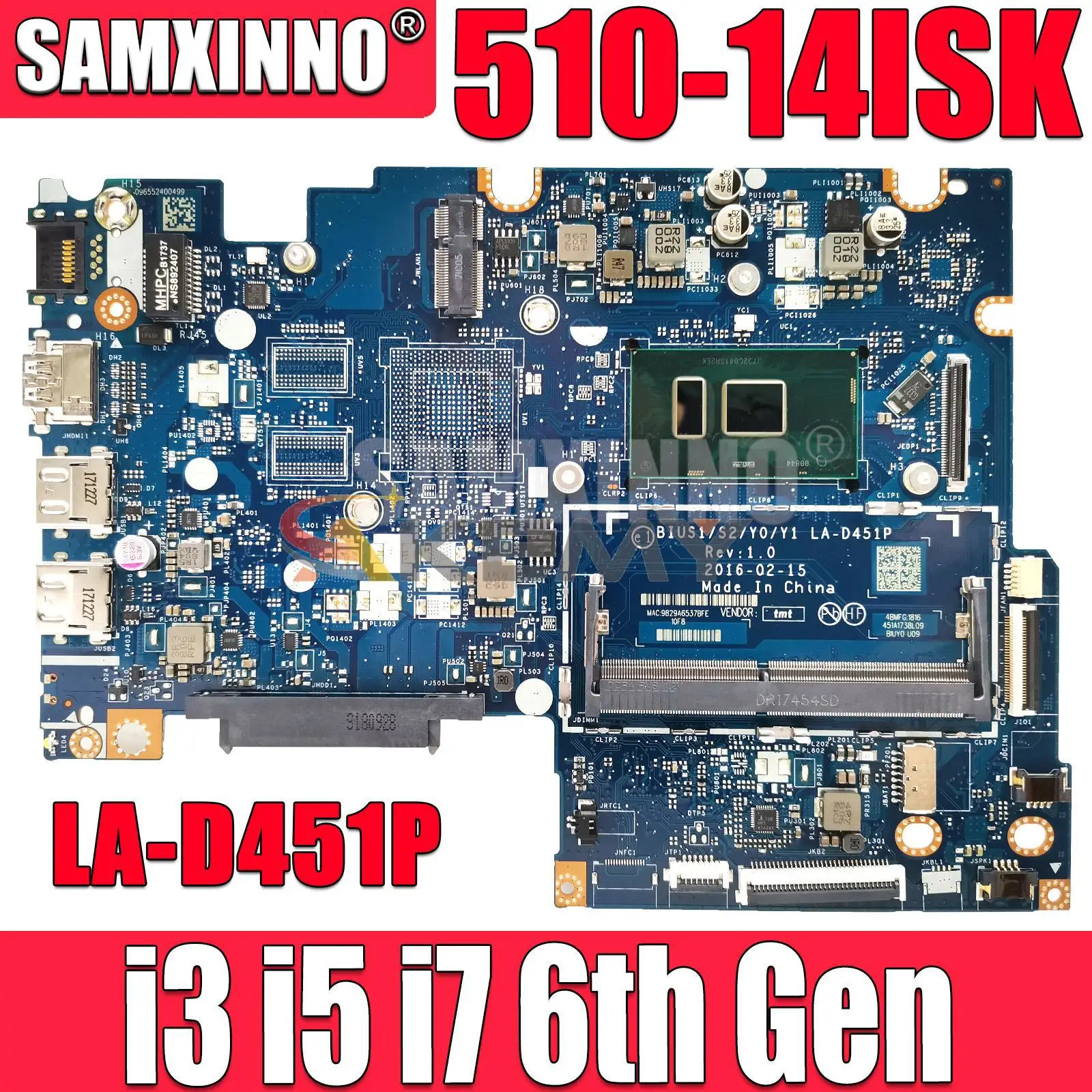 LA-D451P Mainboard For Lenovo Flex4-1470 Yoga 510-14ISK Laptop Motherboard with 4405U I3 I5 I7 CPU DDR4 5B20N07672 5B20L45883