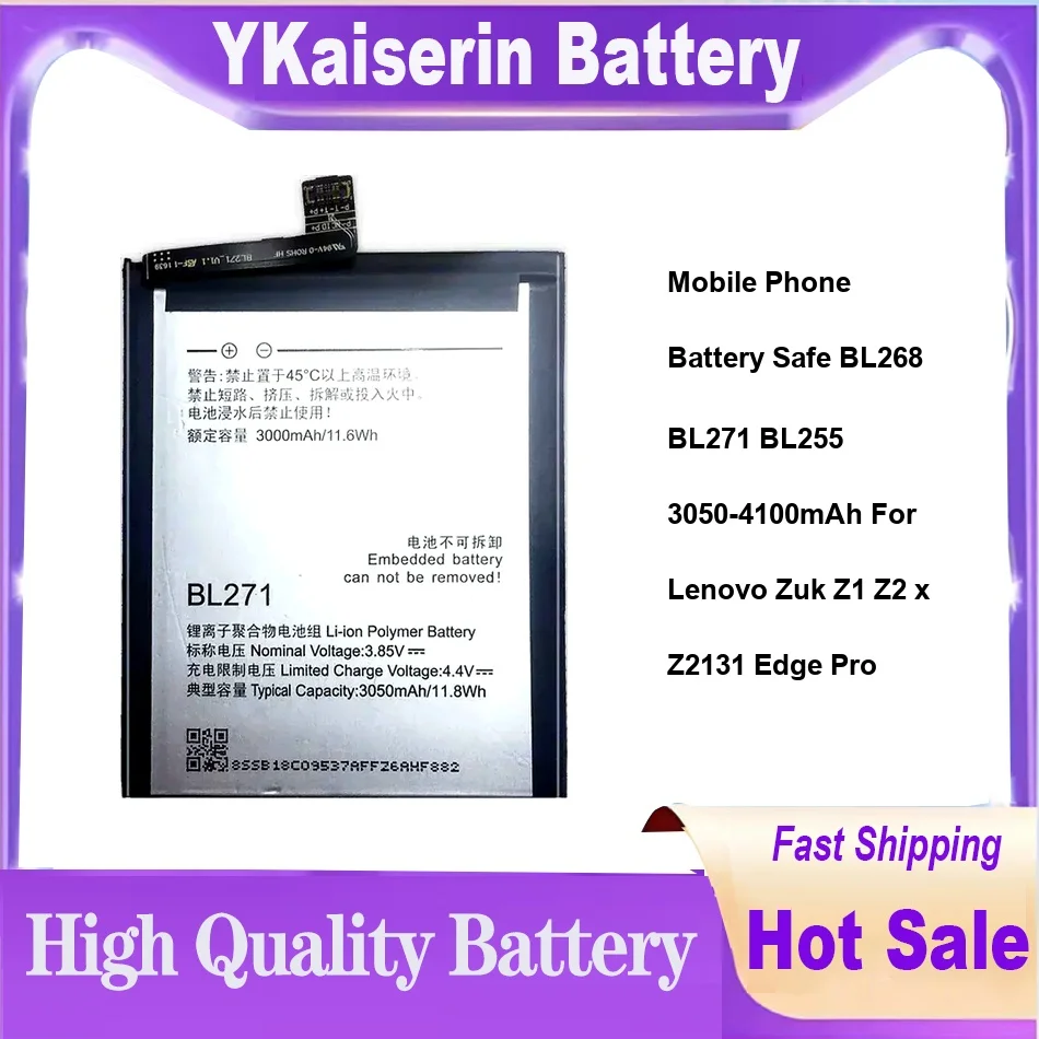 

Mobile Phone Battery Safe BL268 BL271 BL255 3050-4100mAh For Lenovo Zuk Z1 Z2 x Z2131 Edge Pro