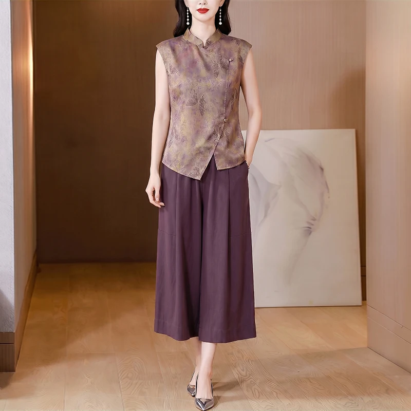 

High-End plus Size Women's Summer New Style National Trend T-Shirt Top And Casual Pants Two-Piece Set Versatile Ensemble