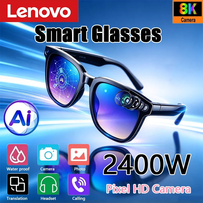 Lenovo AI Smart Glasses Translation Bluetooth Conversation Recording Listening To Music Smart Sunglasses for Men Women Gift New