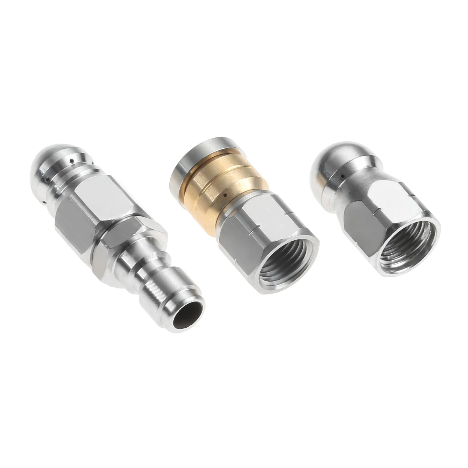 1Set Sewer Jetter Nozzle for Pressure Washer Nozzle Tips Kit for Drain Hose Rotating Button Nose with 1/4'' Connection 5000 PSI