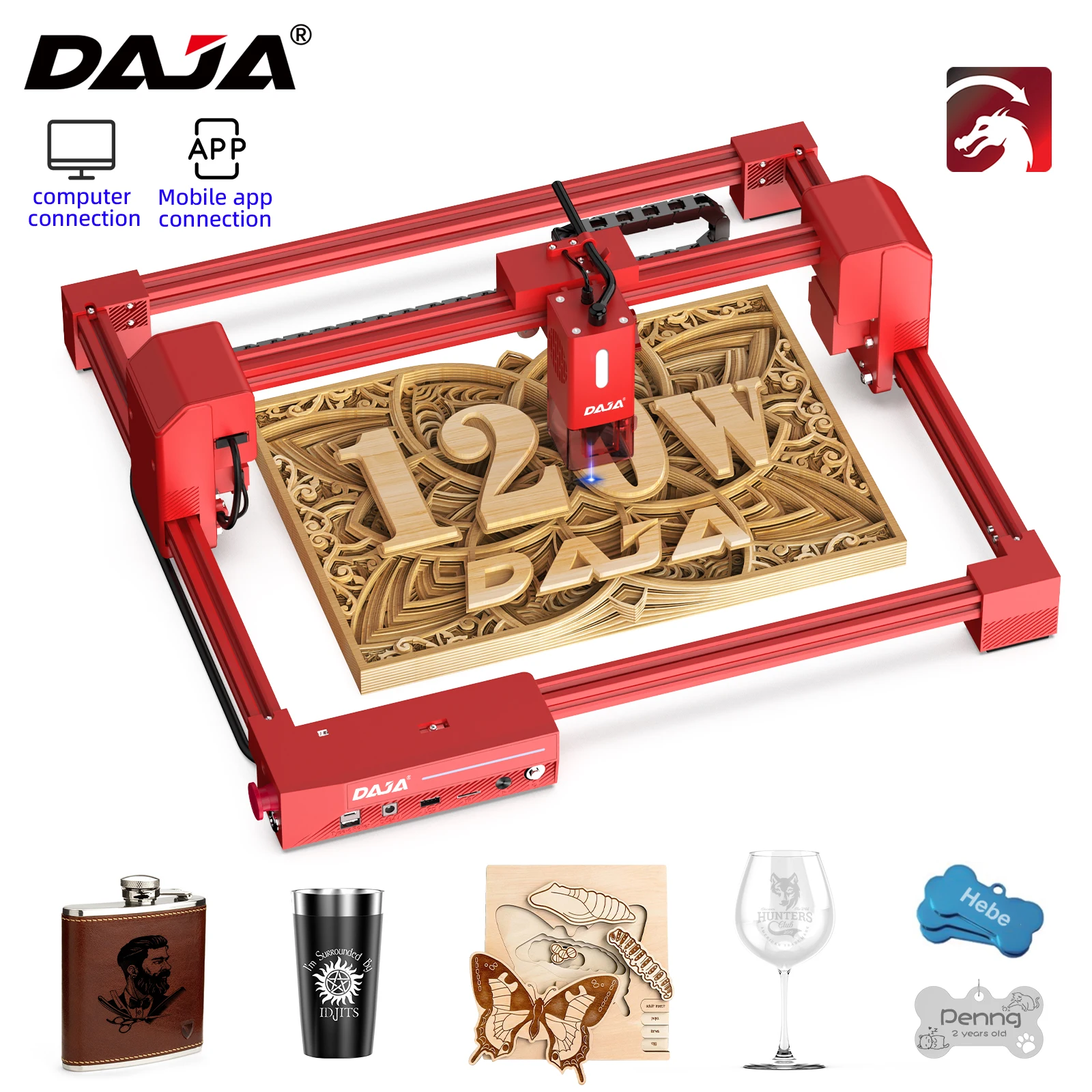 DAJA A6 Laser Engraver CNC Business Portable Fast Engraving Stainless Steel Wood Glass Paper Painted Metal Cut Wood Acrylic