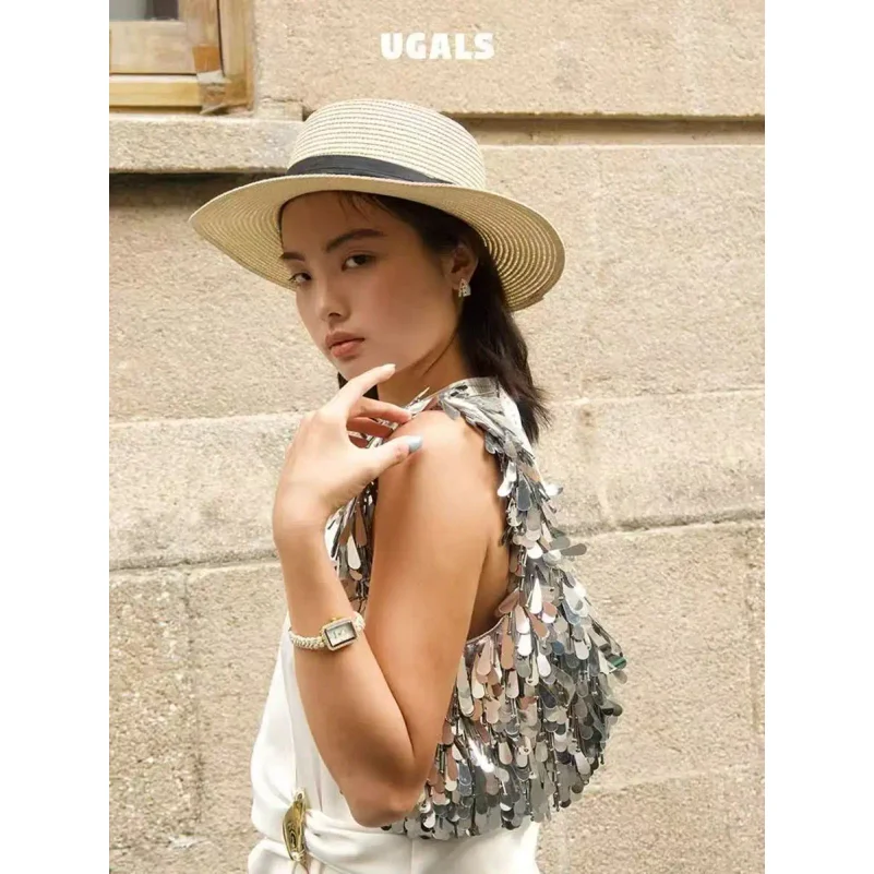 Fashion Beads Beading Tassel Hobo Bag Bling Shiny Sequins Woven Handmade Women Handbag Wedding Party Clutch Purse Shoulder Bag